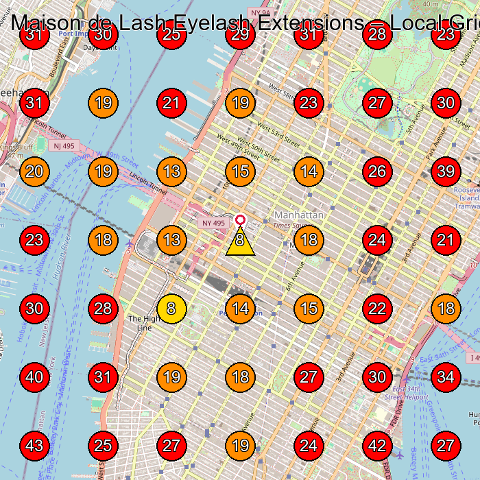 Maison de Lash Eyelash Extensions GeoGrid visibility map for Hair Salon in New York